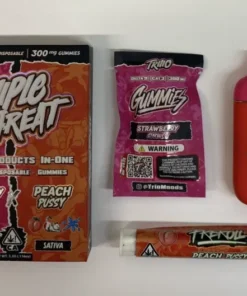 Triiiple Threat 2g Disposable – STRAWBERRY STARBURST (Hybrid) x PEACH PUSSY (Sativa)